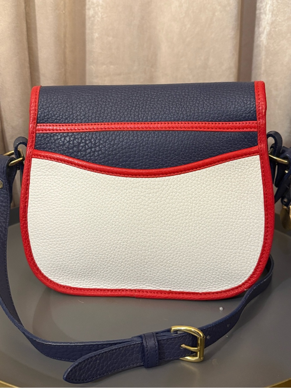 Dooney & Bourke Navy, White & Red Pebble Leather Crossbody Saddle Bag - Picture 2 of 8